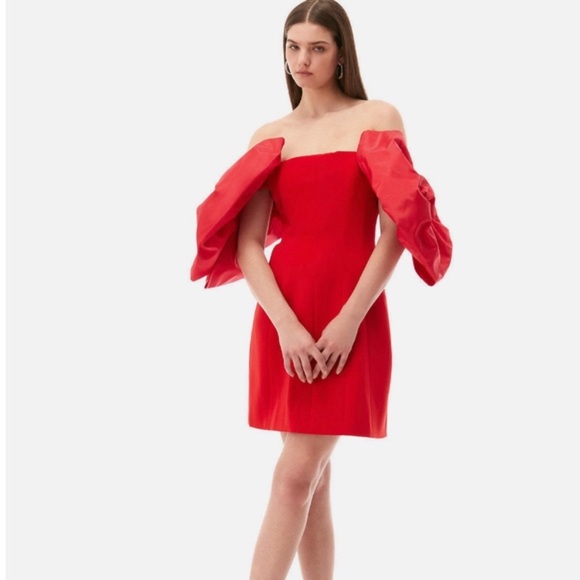 NWT TOCCIN Double Bow Sleeve Off the Shoulder Holiday Christmas mini Dress - Picture 12 of 16